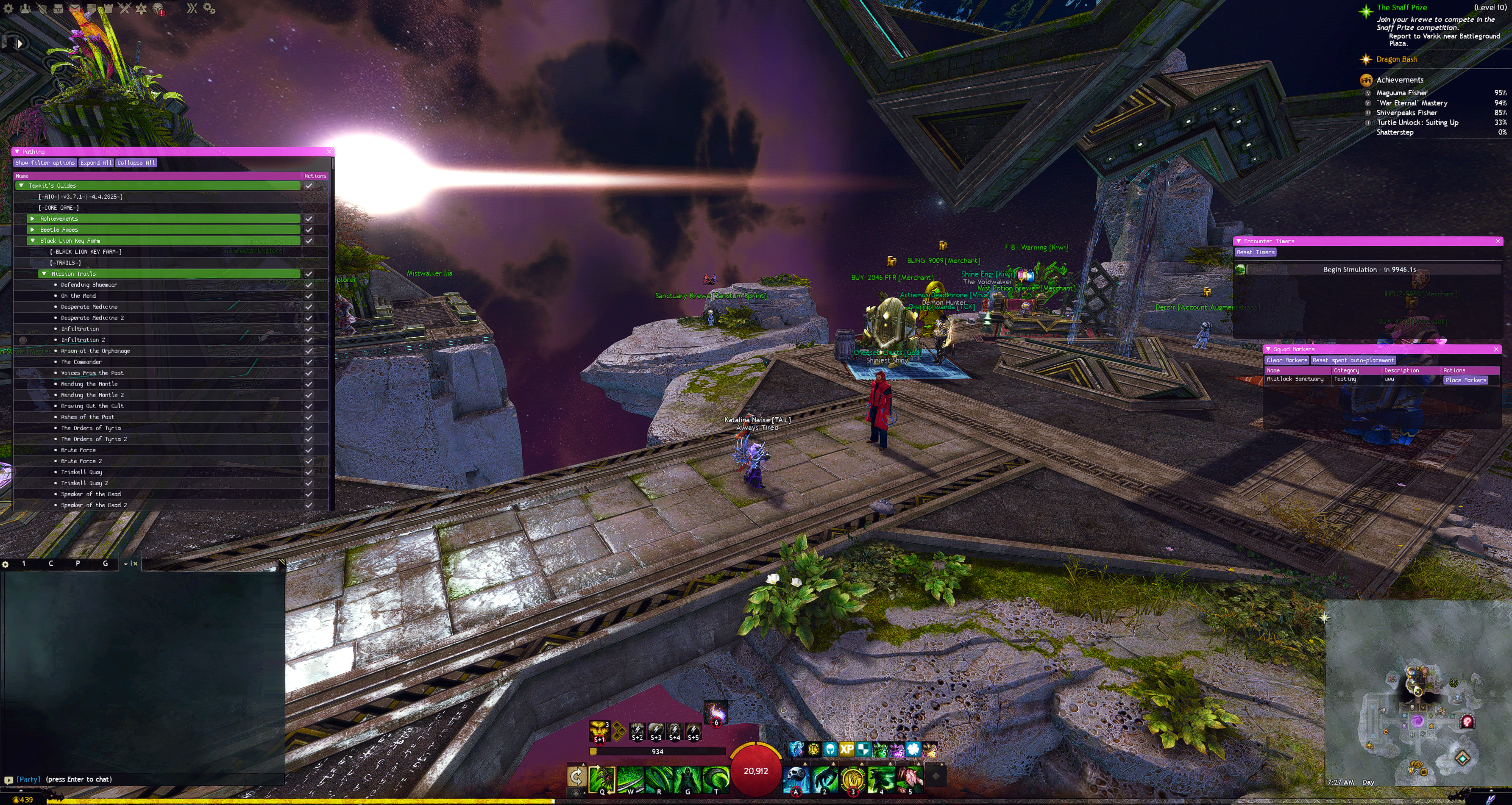 TaimiHUD, showing Pathing, Markers and Timers windows.